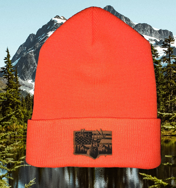 Patriotic Bull Elk Blaze Orange Beanie