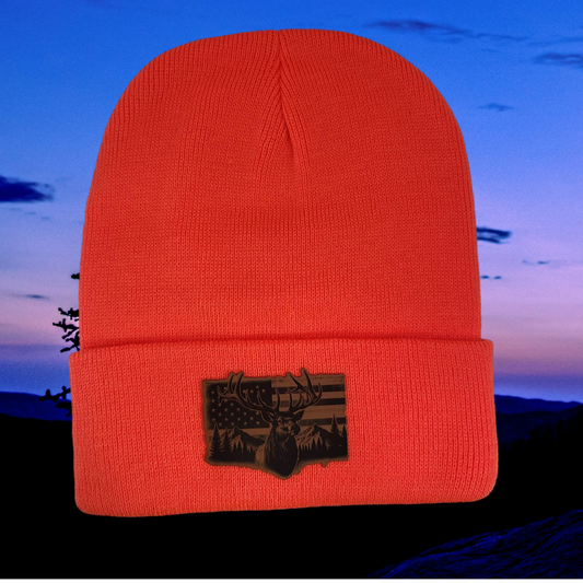 Patriotic Bull Elk Blaze Orange Beanie